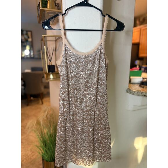 Rebecca Taylor Rose Gold Sequin Mini Dress Size 2 Raw Trim - Picture 5 of 5